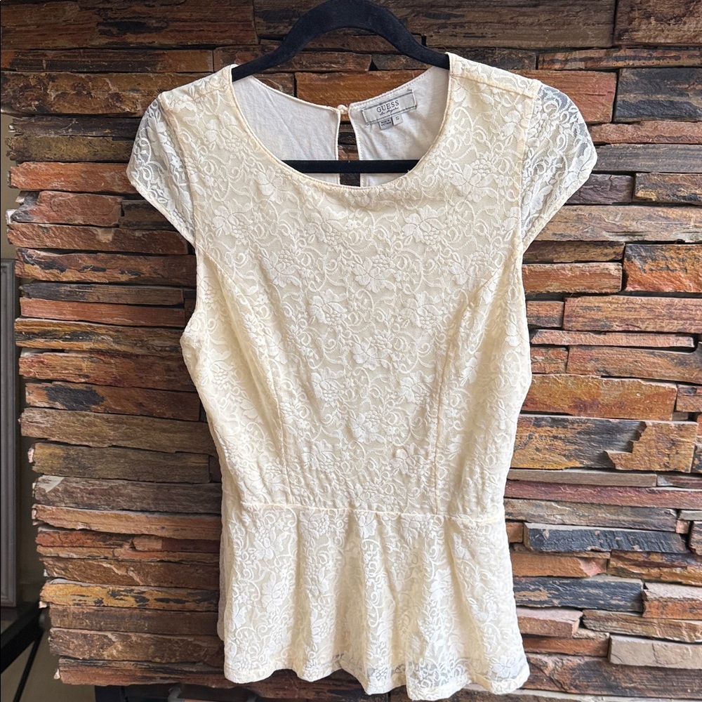 Guess Ivory Lace Peplum Blouse